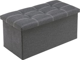 Youdesure Folding Storage Ottoman Bench For Living Room, 30&quot;, Grey Linen Fabric. - £37.33 GBP