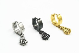 Free Shippment 50pcs Hoop Earrings Skull Hand Style ALL Stainless Steel Ear Stud - £52.03 GBP