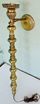 Victorian Tall Gilt Bronze Balustrade Converted Gas Adjustable Wall Lamp Sconce  - £622.23 GBP