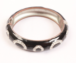 Black Enamel and Rhinestone Bangle Bracelet with Safety Latch VGC Lia So... - $12.99