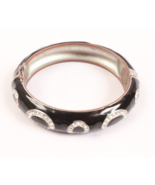 Black Enamel and Rhinestone Bangle Bracelet with Safety Latch VGC Lia So... - $12.99