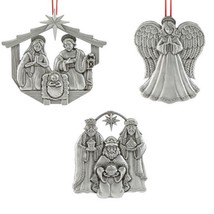 Reed &amp; Barton Pewter Nativity Ornament Set 3 PC Family Kings Angel Christmas NEW - £58.99 GBP