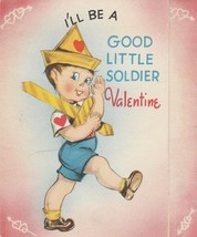 Vintage Valentine Card Boy Good Little Soldier 1940s Doubl Glo Unused - £7.75 GBP