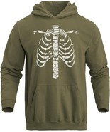 Men&#39;s Army Green Hoodie Skeleton Rib Cage Graphic Long Sleeve Sweatshirt... - $26.58