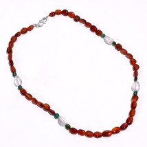 Natural Carnelian Rose Quartz Aventurine Gemstone Beads Necklace 17&quot; UB-6139 - £8.67 GBP