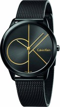 Calvin Klein K3M214X1 Minimal Men&#39;s Black Steel Mesh Strap Watch - £157.59 GBP