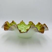 Victorian Bowl Ox Blood Red Rim Art Glass Pistachio Green Cased Glass Ru... - $182.33