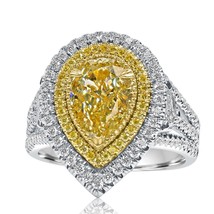 3.44 Ct Pear Cut Natural Fancy Light Yellow Diamond Ring 18k Gold - £9,495.55 GBP