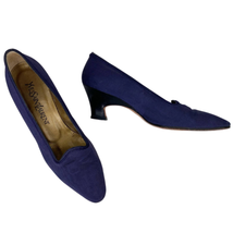 Yves Saint Laurent YSL Vintage Ribbed Navy Silk Pumps 7M Heels 2.25&quot; - £43.86 GBP