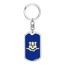 Connecticut State Flag Swivel Keychain Dog Tag Engraved 18k Gold - £48.20 GBP