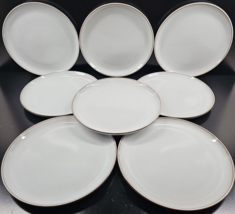 (8) IKEA Gladelig Gray Dinner Plates Set Smooth Brown Trim Dining Dish 21963 Lot - £73.75 GBP