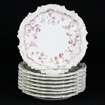 T&amp;V Limoges Pink and Brown Roses Ice Cream Plates 8 pc Set, Antique Fran... - £59.95 GBP
