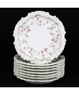 T&amp;V Limoges Pink and Brown Roses Ice Cream Plates 8 pc Set, Antique Fran... - £58.73 GBP