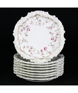 T&amp;V Limoges Pink and Brown Roses Ice Cream Plates 8 pc Set, Antique Fran... - $75.00