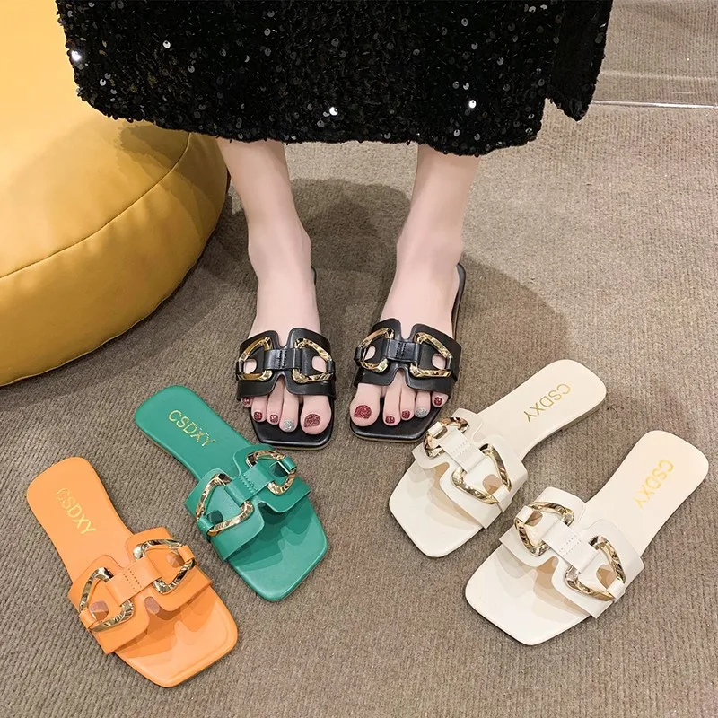 Women&#39;s Casual Plus-size Metal Buckle Flat Slippers New for Spring/Summer 2024 - £14.04 GBP+