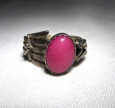 Vintage Navajo RB Sterling Silver Pink Stone Wrap Ring Adjustable Band C3515 - £50.64 GBP