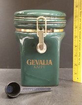 Vintage Green with Gold Trim Gevalia Kaffe Coffee Canister with Measurin... - $21.99