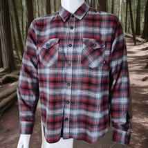 Vans Flannel Shirt Mens Large Red Gray Shadow Plaid Flap Pocket Long Sleeve - $18.22
