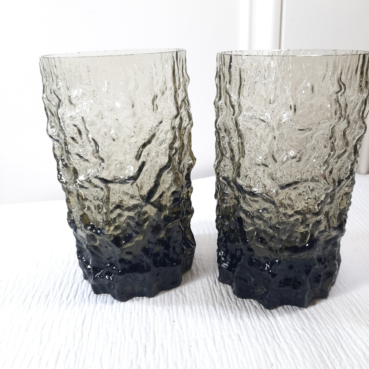 Vintage Selezione IVV Italian Crystal Glacier Ice Bark Glass Tumblers x2... - $90.00
