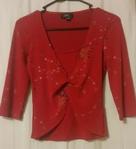 Byline - Red V Neck Embellished 3/4 Sleeve Knit Top Size S    B21/ - £7.66 GBP