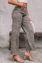 Brown Leopard Frayed Edge Wide Leg High Waist Jeans - $33.16
