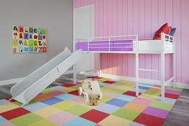 DHP Junior Twin Metal Loft Bed with Slide, Multifunctional Design, White with - £220.25 GBP