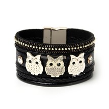 New Design Magnetic Buckle Bracelets for Women Rhinestone Owl Animal Charm Wrap  - £13.04 GBP
