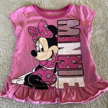 Minnie Mouse Girls Pink White Glitter Short Sleeve Ruffle Shirt 4T - $5.39