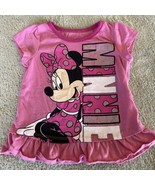 Minnie Mouse Girls Pink White Glitter Short Sleeve Ruffle Shirt 4T - £4.31 GBP