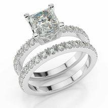 1.60Ct Princess Cut CZ Diamond 925 Sterling Silver Chic Wedding Bridal Ring Set - £95.55 GBP