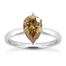 Diamond Engagement Ring Pear Shape Fancy Brown 14K White Gold SI1 2.14 Carat - £3,369.28 GBP