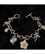 Luna Norte Silver Tone Charm Bracelet Toggle Clasp Mother Of Pearl 7” Pr... - $29.00