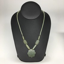 17.3g,2mm-27mm, Green Serpentine Flower Carved Beaded Necklace,17&quot;,NPH303 - $6.40