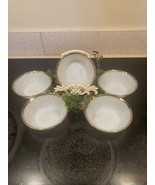 Vintage Set of Six (5) Fire King Oven Ware White w/ Gold Trim Dessert Bo... - €14,26 EUR