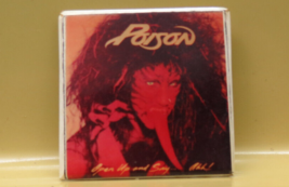 Poison 80s Hair Band Photo Pinback Square  1 1/2&quot; Open Up and Say Ah! Pinback - £9.00 GBP