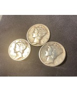 Lot of 3 Antique Silver Winged Liberty  Mercury Dimes 1937 1938 1939 - £20.46 GBP