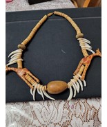 Vintage Handmade Wooden Giraffe Bone Bead Necklace 24&quot;.  Ethnic  Style - $34.23 CAD