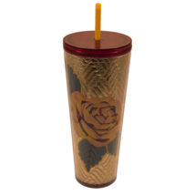 Starbucks Gold Quilted Foil Rose Tumbler w Straw Cold Cup 24 oz Fall 2020 - $26.17 CAD