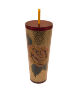 Starbucks Gold Quilted Foil Rose Tumbler w Straw Cold Cup 24 oz Fall 2020 - $26.17 CAD