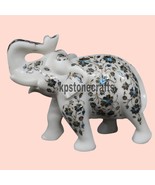 10&quot; inches White Marble Elephant Inlaid with Gemstones – Home Decorative... - $1,026.50