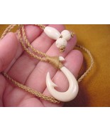 (MA-04) Petite white MAORI style FISH HOOK  water buffalo PENDANT tan Ne... - $450.68 MXN