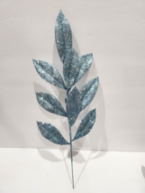 (6) Christmas Blue Glitter Leave Ornaments Stem Picks Tree Home Decor - $26.72