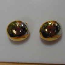 Signed Crown Trifari Two-tone Dome Clip Earrings - £23.21 GBP