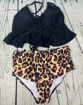 Womens Ruffle Bikini Swimsuit High Waisted Bottom Swimwear Leopard M - £22.56 GBP