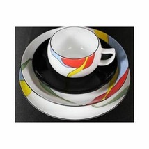 4 Pc Mikasa Bel Aire LAL04 Salad Plate Bowl Saucer Cup Place Setting Black White - £46.49 GBP