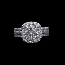 3.5Ct Halo Round Simulated Diamond Bridal Engagement Ring 14CT White Gold Plated - £96.03 GBP