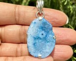 925 Sterling Silver Plated, Turquoise Blue Druzy Geode Agate Stone Penda... - $12.73