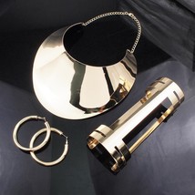 Alloy Torques Opened Cuff Bracelet Necklace Earrings Sets Women Dress Accessorie - £37.38 GBP