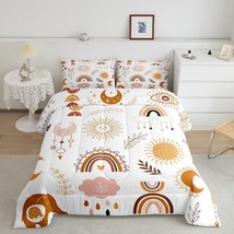 Boho Rainbow Bedding Set For Girls Full,Cute Bohemian Eyes Moon Sun Comforter Se - £71.17 GBP