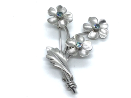 Blue Zircon Sterling Silver Rose Gold Pin 1930s-50s HSB Co. - £35.73 GBP